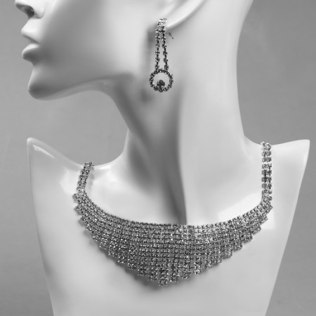 Set 2 objects: earrings, necklace "elegy" ladder, white color in silver, 40 cm