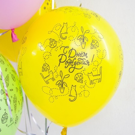 Shar Latex 12 ’’ “Happy Birthday! Fashionable pattern ", pastel, 5-hand, set 25 pcs., Mix-4