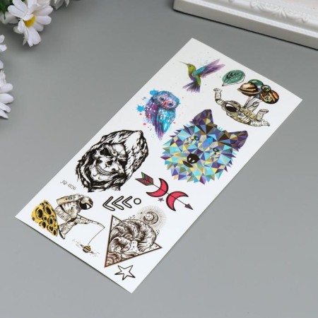 Black body tattoo with the color "wolf and skull" 19x9 cm-1