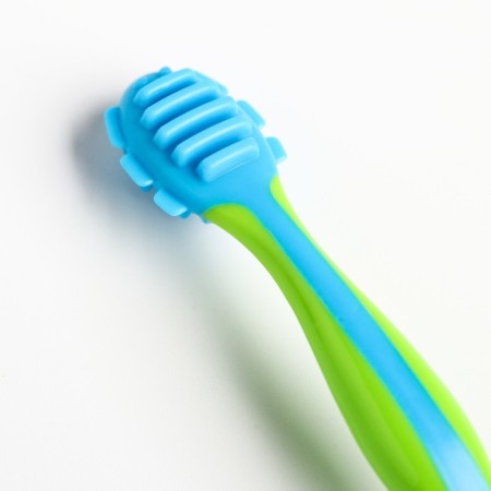 Baby teether for teeth, crumb I, brush, massager for gums, from 6 months, green/blue color.-3