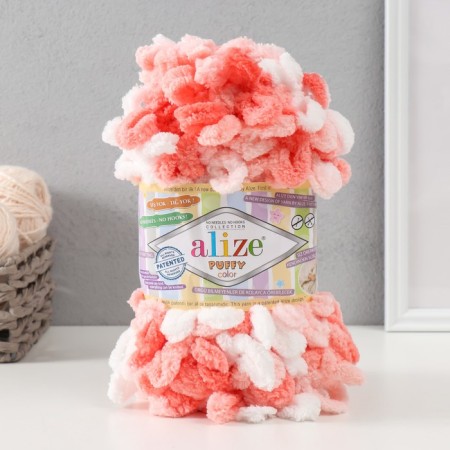 Yarn "Puffy Color" 100 % micropoliester 9m/100g (5922 pink-white)