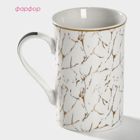Gold porcelain mug, 300 ml, white color-1