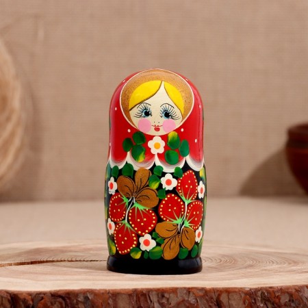 Matryoshka "Merry", red head, bottom black, 5-doll, 14 cm-2
