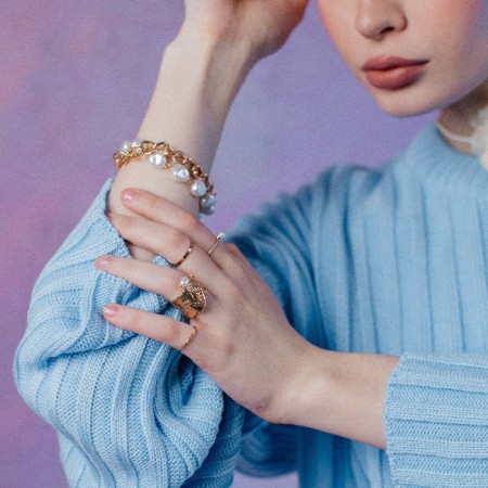 Pearl bracelet "Chain", white color in gold, l = 16 cm-4