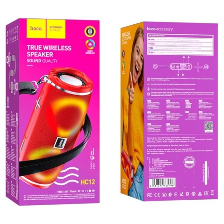 Portable column Hoco HC12, 10 W, VT 5.0, FM, AUX, 1200 mAh, red-2