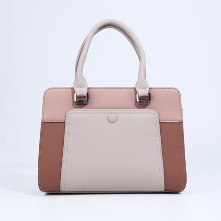 Lightning tout bag, outer pocket, long belt, dark beige color