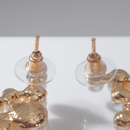 Earrings with pearls "jasmine" branch with pearls, white color in gold-2