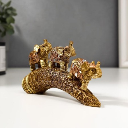 Polystone souvenir "Bronze Elephants with a blanket from the Arab carpet on a horn" 9x14x4 cm-1