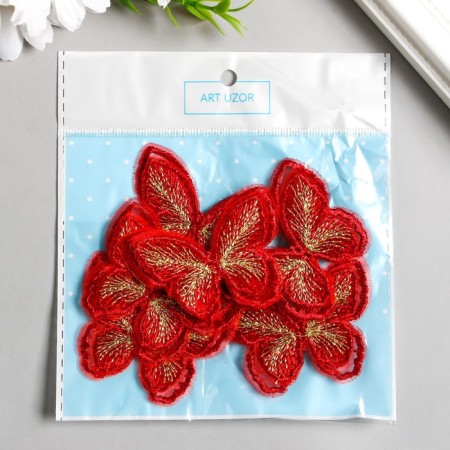 Decor for creativity Textile Embroidery "Butterfly red" double wings 3.7x5.2 cm-2
