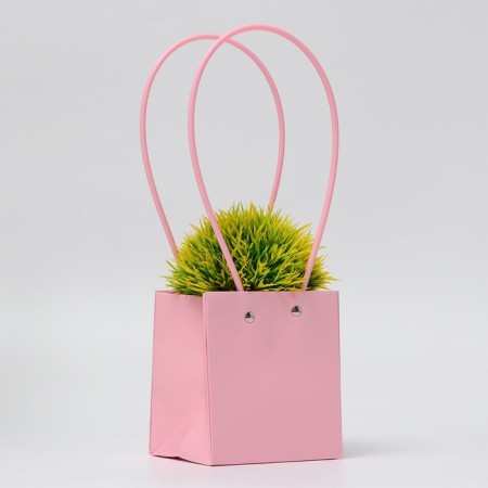 Flower bag, square, pink, moisture resistant, 13x12x12 cm