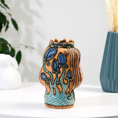 Souvenir Ceramics "Girl Feja" with a dark unicorn (vase), h = 22 cm v = 1l-2