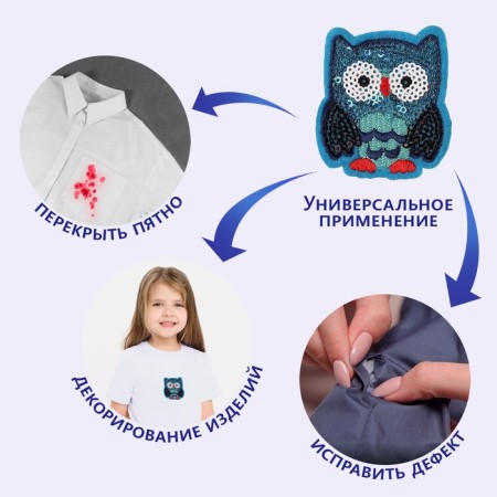 Thermal appliance "owl", with sequins, 6 × 5.3 cm, blue color-3