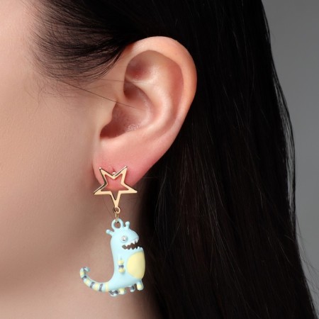 Earrings Assorted "dinosaur" smile, colored in gold-5