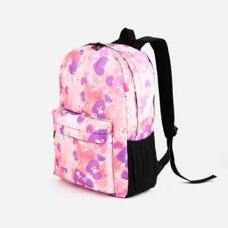 A backpack with a zipper, 3 outer pockets, pink color-2