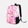 A backpack with a zipper, 3 outer pockets, pink color