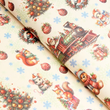 Packaging paper "Gift steam locomotives", white craft, 1 sheet, 80 g/m2, 72 x 100 cm-1