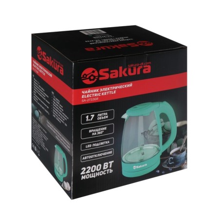 Electric kettle Sakura SA-2733GR, glass, 1.7 l, 2200 watts, green-7