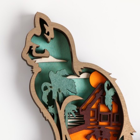 Panel Interior tree "Fluffy cat. House by the sea" 18x14 cm-2
