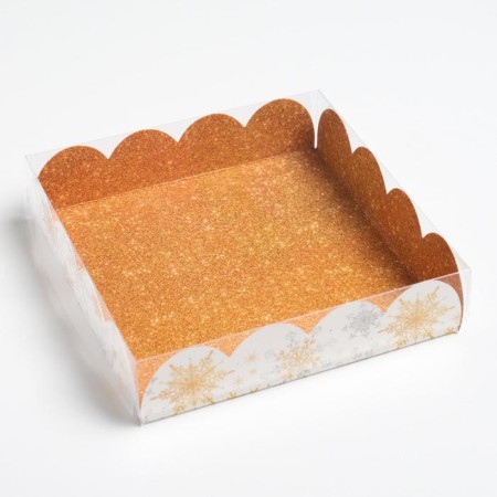 Box for confectionery with PVC lid "Snowflakes", 13 x 13 x 3 cm, New Year-3
