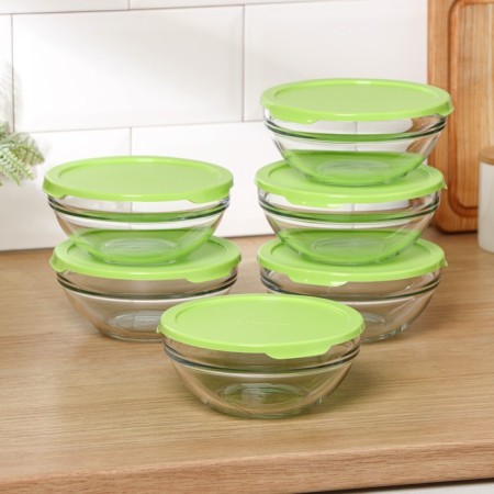 Set of glass salad bowls Chef’s, 400 ml, D = 14 cm, with a lid, 6 pcs