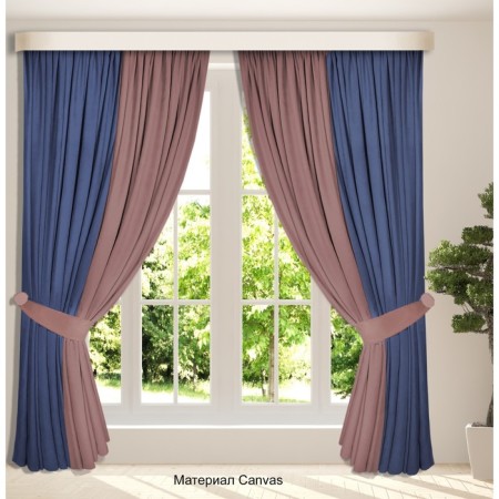 Set of curtains "Canvas", size 200x270 cm, 2 pcs, blue color, dusty rose-1