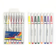 A set of gel pens, 8 colors, white body with colored inserts, in a blister