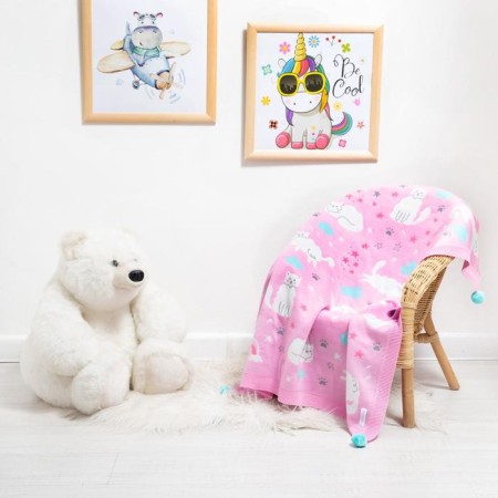 Knitted blanket "Baby I" Happy Cats, 90x90 cm