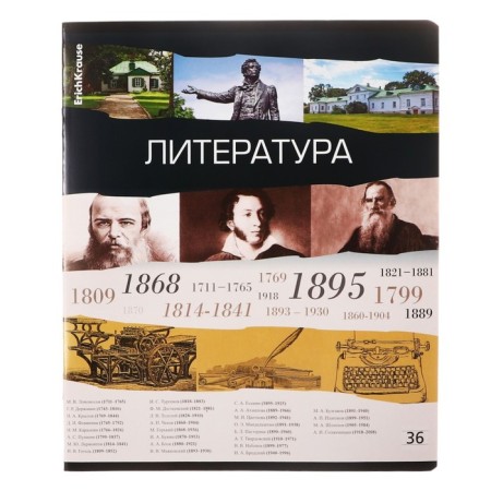 Subject notebook, 36 sheets, ruler, literature, Erichkrause "Timeline", coated cardboard, Bloc Offset 100%, information block-1