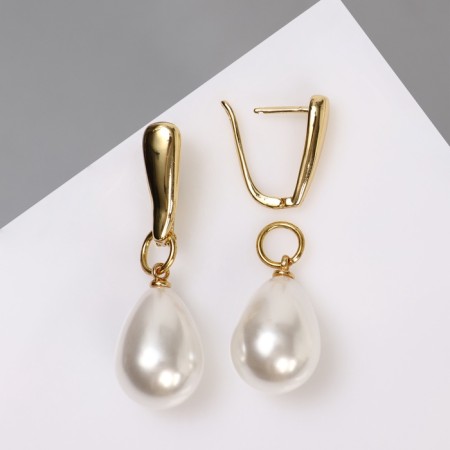 Earrings with pearls "Grace" chubby drop, white color in gold-2