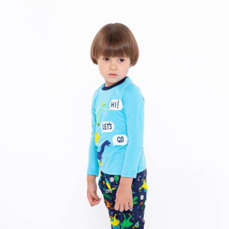 Pajamas for the boy Dino, the color is blue/dark blue, height 116-122 cm-5