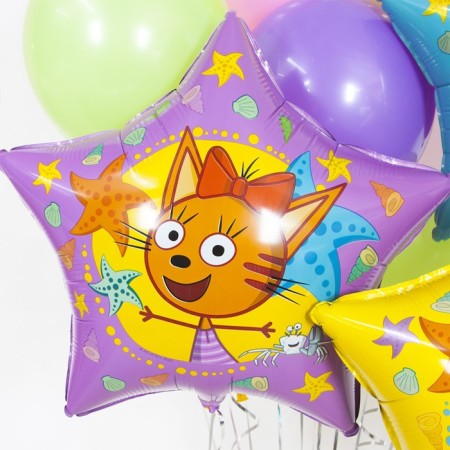 Foil ball 22 ’’ “Caramel. Three cats ”, star, 1 pc. packaged-1