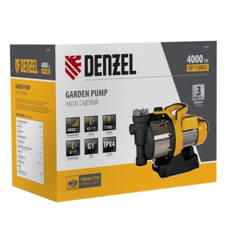 Surface pump Denzel GP1100SS, Garden, 1100 W, pressure 45 m, 67 l/min, cable 1.2 m-9