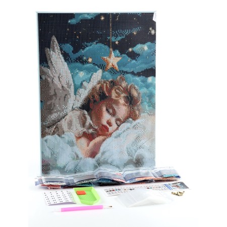 Diamond mosaic with a full filling on canvas with an subframe "Angel", 30 x 40 cm-1