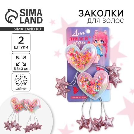Hair clips with a shaker "for a cute lady", 2 pcs., 4 5 x 4 x 1 cm