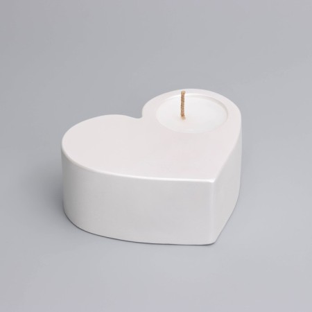 Свеча "Сердце большое. Мрамор" в подсвечнике из гипса,10,5х9х4,5см,белый перламутр-1