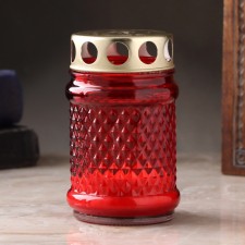 Candle Paraffin Memorial in a glass candlestick, 11x7 cm, red