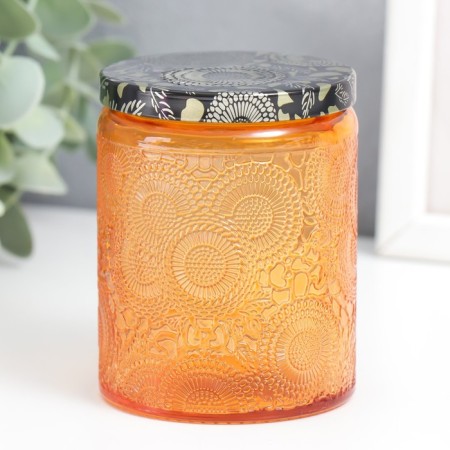 Bank for candles glass with a lid "Flower" orange, cylinder 9x7x7 cm-1