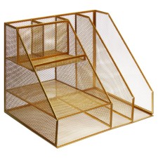 Stand for stationery, 7 departments, mesh, metal, gold