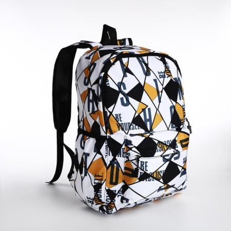 A backpack with a zipper, 3 outer pockets, black/yellow color-2