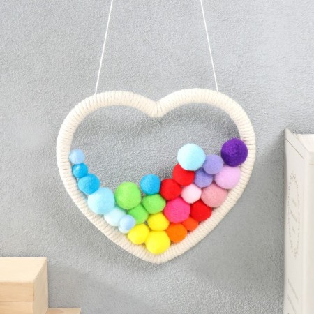Panel wall textile "heart with pompom" 17x17 cm