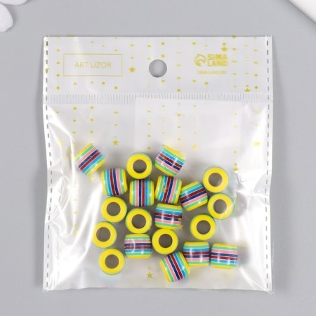Beads for creativity plastic "Striped cylinder with yellow" set of 20 pcs 1x1.2x1.2 cm-3