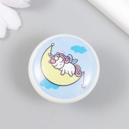 Handle for the casket ceramics, metal "Unicorns sleeps for a month" 3.8x3.8 cm-1