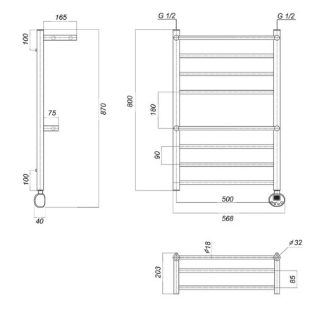 Domoterm electric heated towel rail "Medea" P8, 500x800 mm, 2 shelves, right, chrome-2