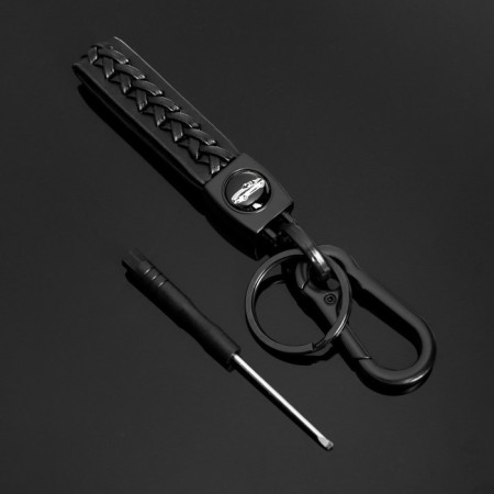 Key keychain, loop leather PU with carbine, skin PU black