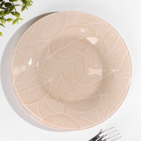 Glass plate "LIVS", D = 19.5 cm, beige color