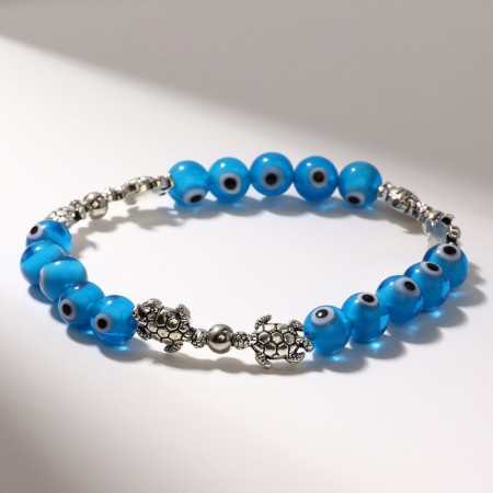 Bracelet amulet "Glazik" turtles, blue color in silver, 6 cm-2