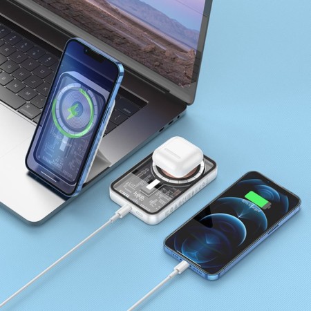 External battery Hoco Q10A, 10,000 mAh, Type-C, 2 A, wireless charging, white-5