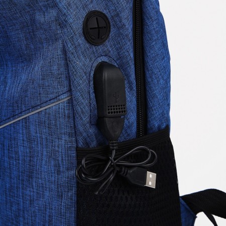 Set of a youth backpack on a zipper of textiles with USB, bag, cosmetic bag, blue color-5