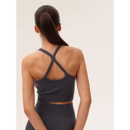 Female top in a rubber on thin straps Mirey Top Crop, size 44-46, color graphite-6