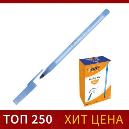 Ballpoint handle BIC Round stic Classic, 1.0 mm node, average letter, blue, single, disposable, tinted blue case-1